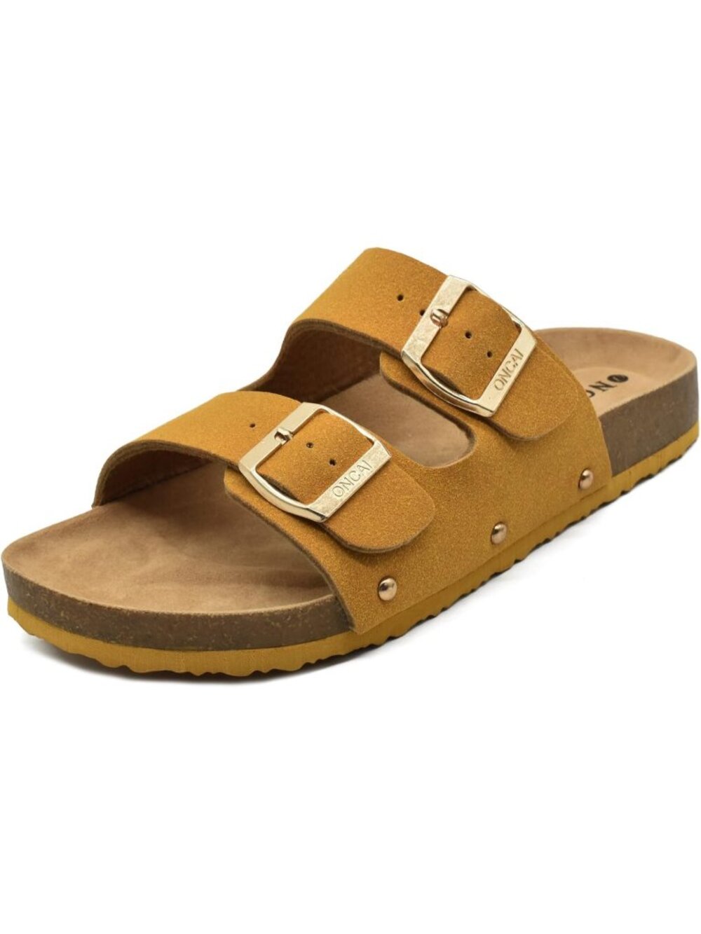 Women's Yellow Floral Flats Slides Sandals 2 Strap Buckle Slip on Non Slip Shoes